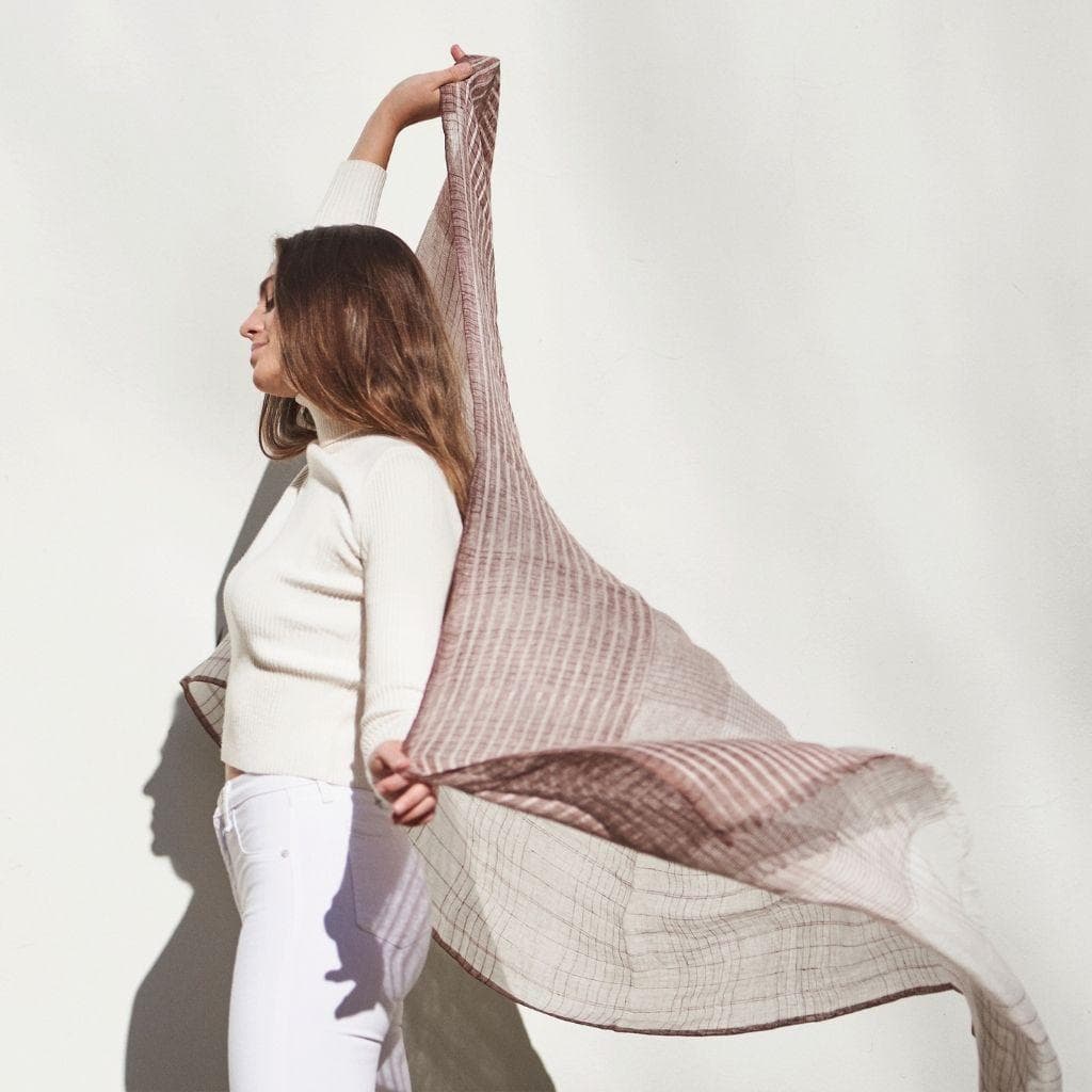 Auro White Maroon Soft Linen Handwoven Artisanal Scarf — 2