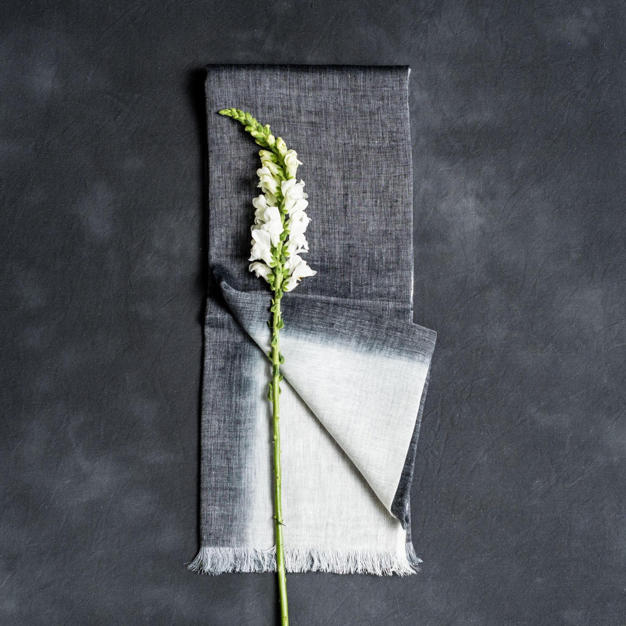 Granite Black White Ombre Soft Linen Silk Handloom Artisanal Scarf — 4