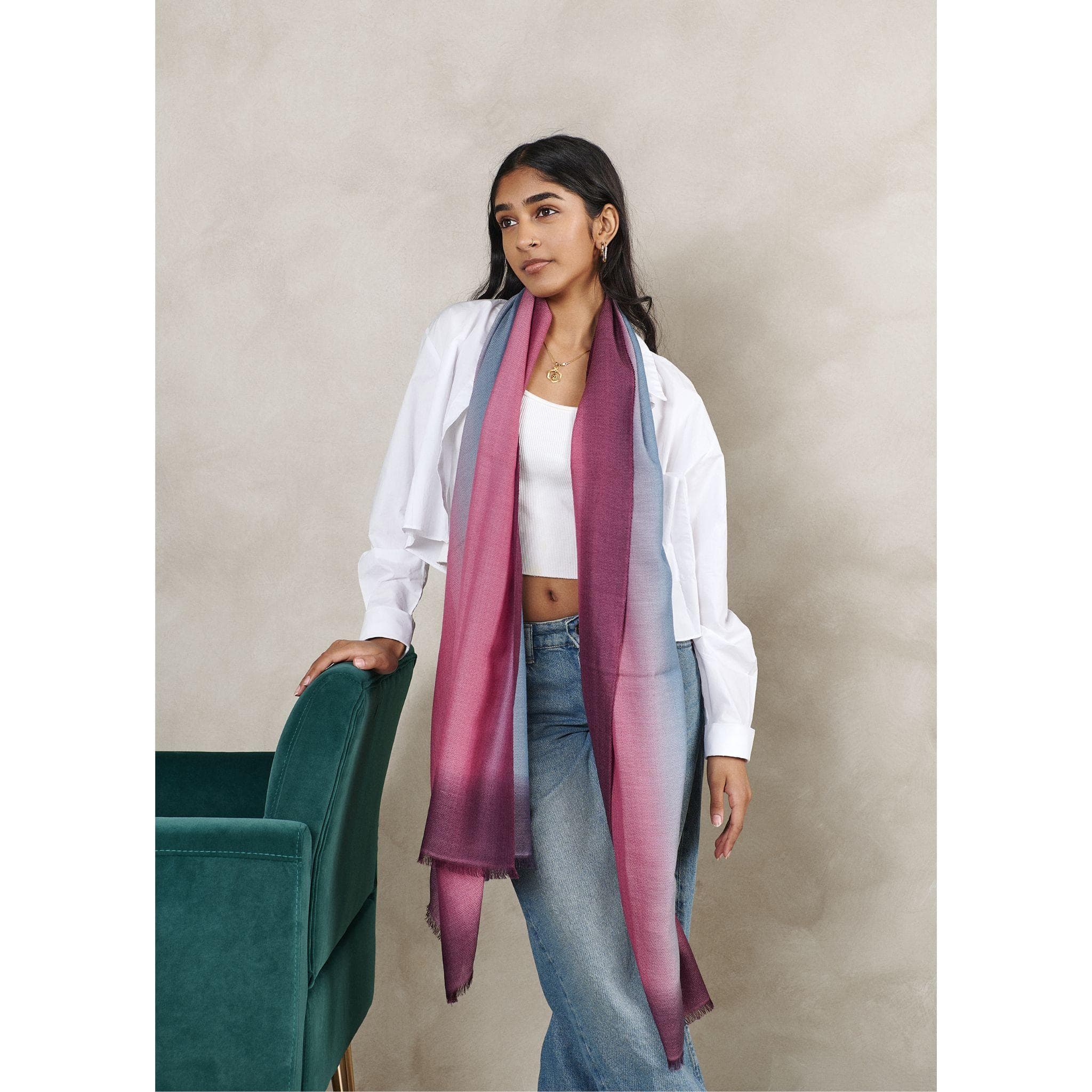 Iris Haze Cashmere Merino Modern Artisanal Handwoven Scarf — 4